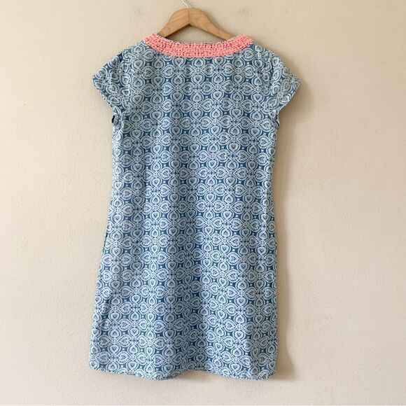 Vineyard Vines Linen Blend Tile Indigo Print Embroidered Mini Dress - Picture 6 of 6